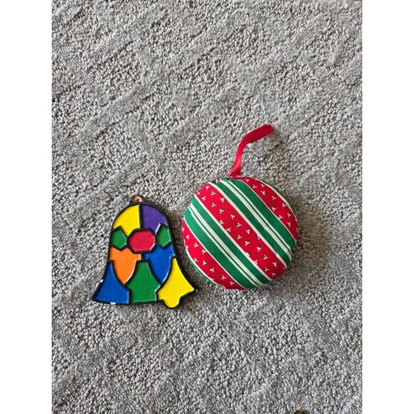 Vintage Handmade Christmas Ornaments – Stained Glass Bell & Fabric Ball - Picture 1 of 3